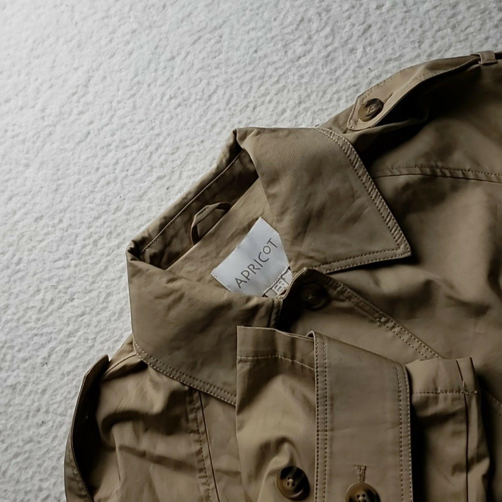 Apricot Jacket Womens 6 Beige Twill Short Trench Button Front Pockets Collared